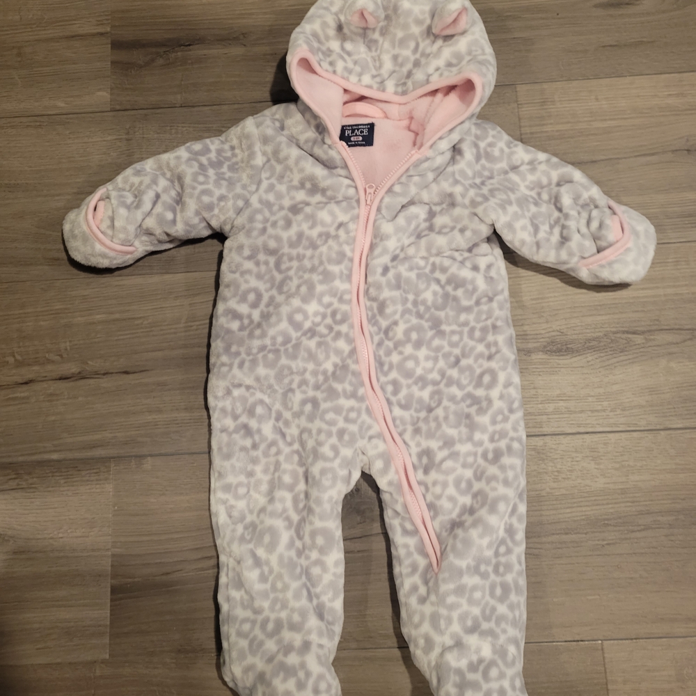 The Children's Place Cozy Gray and Pink Baby Snowsuit Footie One Piece